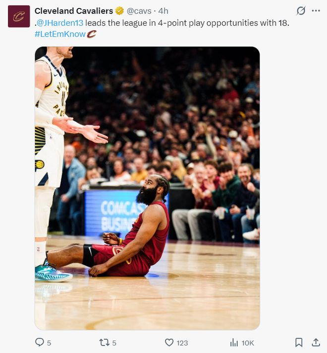 哈登爆发率队逆转步行者 骑士两连胜锁定季后赛